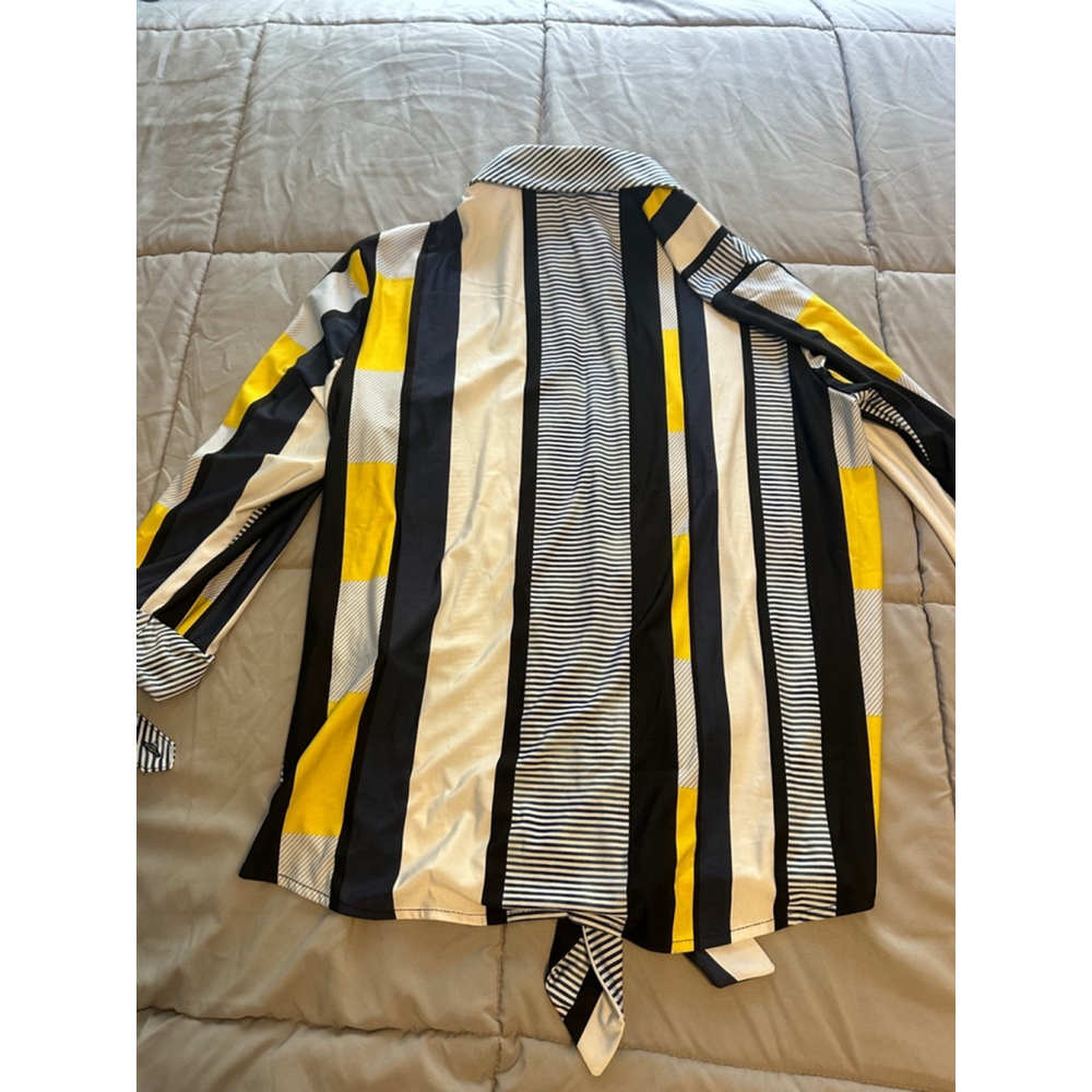 NWT Nygard Striped Tie Front Blouse Black Yellow PM/M - Picture 2 of 5